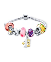 Bling Jewelry #1 Mom Wife Family Cheerleader Grandma Love Themed Starter Beads Multi Charm Bracelet For Women .925 Silver Snake Chain European Barrel