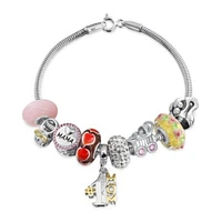 Bling Jewelry 1 Mom Wife Family Cheerleader Grandma Love Themed Starter Beads Multi Charm Bracelet For Women .925 Silver Snake Chain European Barrel Snap Clasp Bracelets 6.5 7 7.5 8 8.5 9 Inch