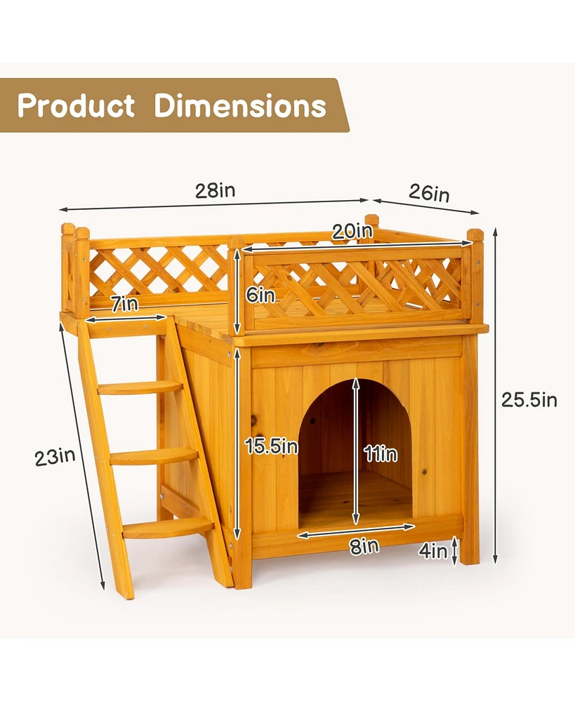 Slickblue 2-Story Wooden Feral Cat House & Dog House: Outdoor/Indoor Pet House with Stairs - Yellow
