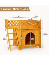 Slickblue 2-Story Wooden Feral Cat House & Dog House: Outdoor/Indoor Pet House with Stairs - Yellow