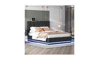 Slickblue Queen Size Tufted Upholstered Platform Bed with Hydraulic Storage, Led Lights, and Usb Charger