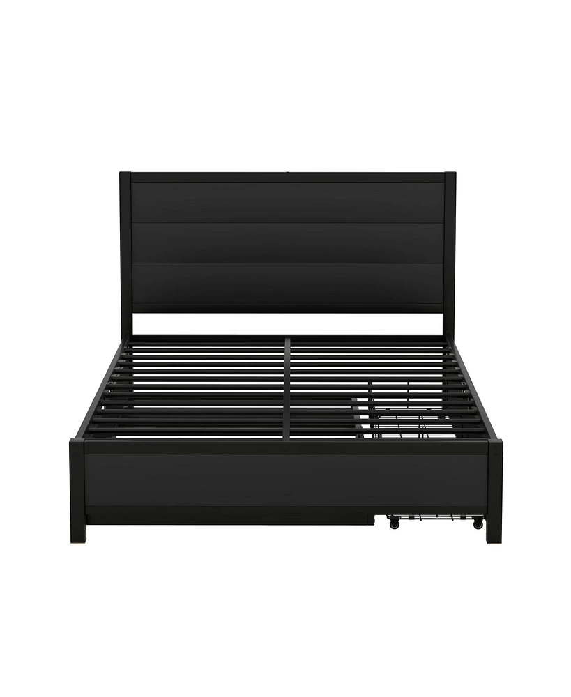 Slickblue Metal Full Size Storage Platform Bed with Twin Trundle and 2 Drawers