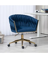 Slickblue Modern Hand-Woven Backrest Office Chair: Height Adjustable, 360° Swivel Vanity Chair with Wheels for Bedroom & Living Room