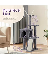 Slickblue Cat Tree – Indoor Cat Tower with Padded Platform Bed, Toy Balls, Large Cozy Condo, and Scratch Board, Dark Grey