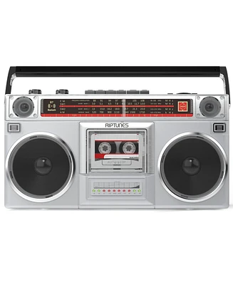 Riptunes Radio Cassette Stereo Boombox With Bluetooth Audio - Silver