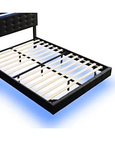 Slickblue Full Size Floating Bed Frame with Led Lights and Usb Charging – Modern and Sleek