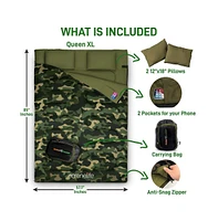 SereneLife Double Sleeping Bag With Two Pillows and Carrying Bag (Camouflage)