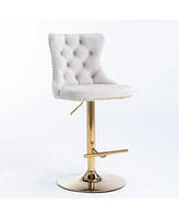 Slickblue Golden Swivel Velvet Barstools Adjustable Seat Height from 25-33 Inches, Luxurious and Stylish