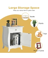 Gymax 2PCS Accent End Table with Drawer Storage Cabinet Nightstand White