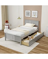 Gymax Full Size Wooden Bed Frame w/ 2 Storage Drawers & Under-bed Storage Gray