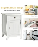 Gymax Accent End Table with Drawer Storage Cabinet Wooden Nightstand White
