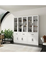 Famapy 12-Shelf White Wood Standard Bookcase With Adjustable Shelves Drawer
