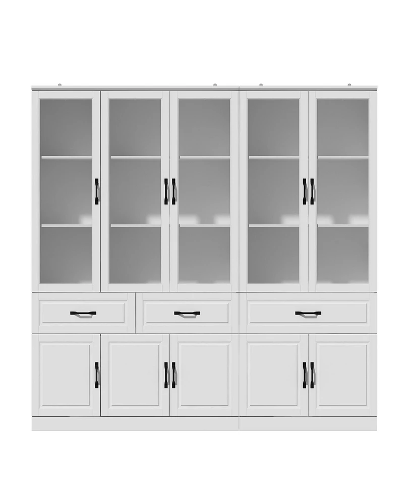 Famapy 12-Shelf White Wood Standard Bookcase With Adjustable Shelves Drawer