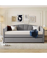 Slickblue Twin Size Upholstered Daybed Sofa Bed with Trundle and Wood Slat Support