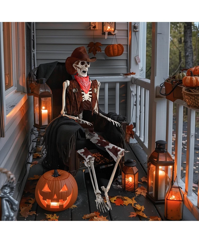 Yescom Pirate Life Size Skeleton Poseable Cowboy Halloween Party Decoration Haunted House Props 2024