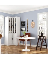 Famapy 5-Shelf White Wood Corner Standard Bookcase with Adjustable Shelves