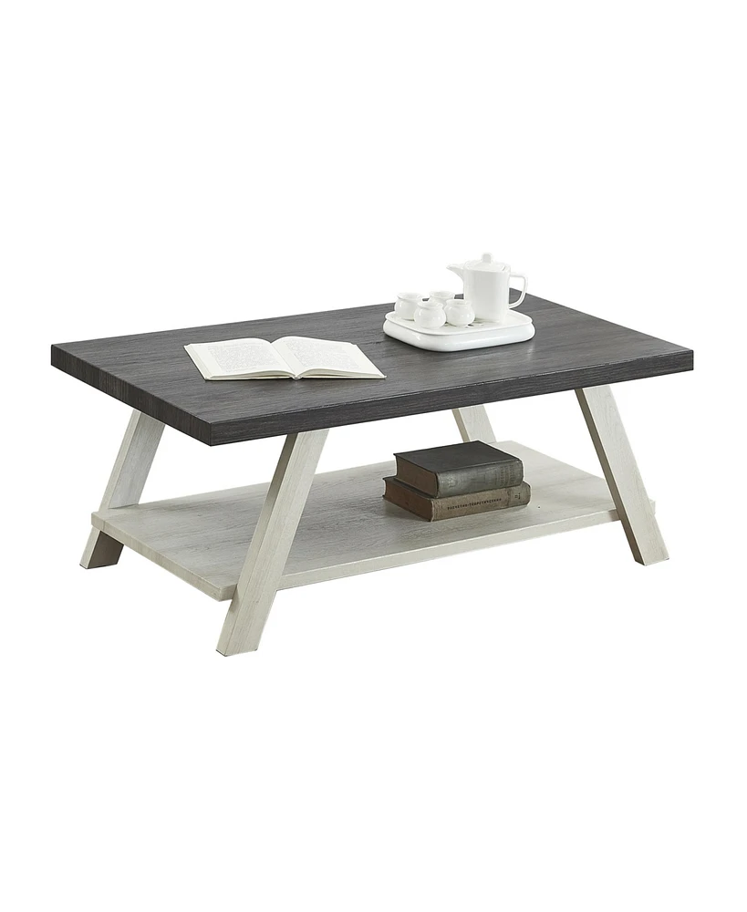 Simplie Fun Two-Tone Wood Shelf Coffee Table in Weathered Charcoal and Beige