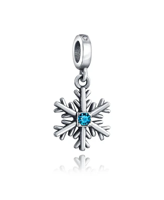 Bling Jewelry Winter Blue Crystal Dangle Snowflake Bead Charm .925Sterling Silver