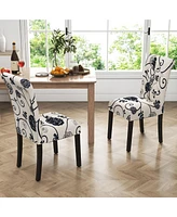 Gymax Set of 4 Tufted Dining Chair Parsons Upholstered Fabric Chair with Wooden Legs