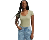 Cotton On Women's Staple Rib Scoop Neck Short Sleeve Top