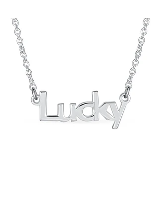 Bling Jewelry Sideways Station Necklace Dainty Block Letters Lucky Word Necklace Pendant for Women Polished .925 Sterling Silver