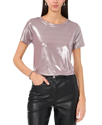 Vince Camuto Women's Metallic Short-Sleeve Crewneck Top