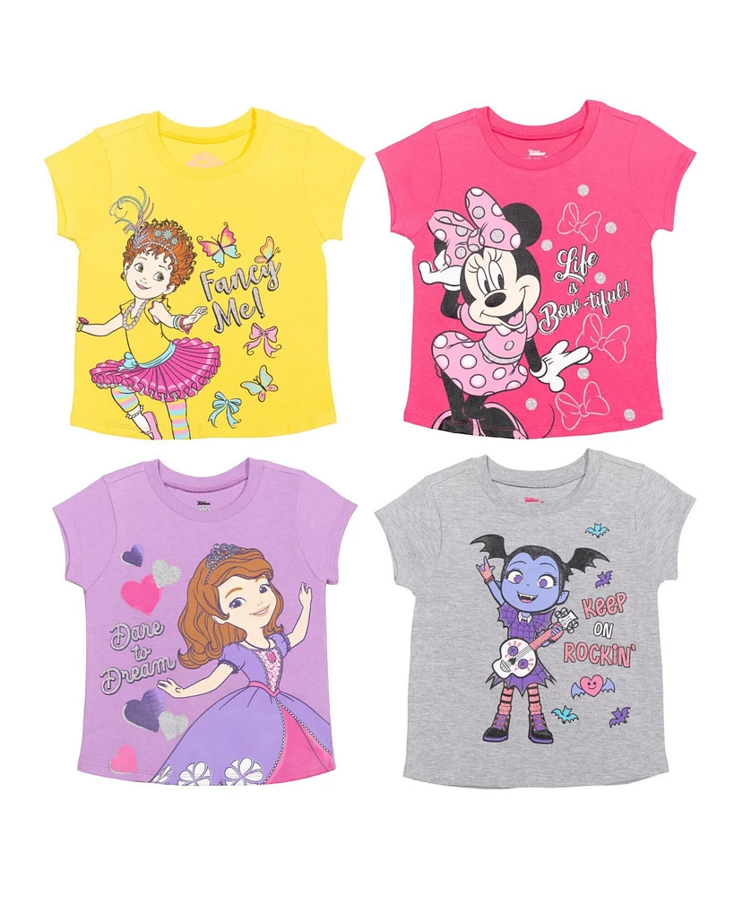 Disney Girls Sofia the First Minnie Mouse Vampirina Fancy Nancy 4 Pack T-Shirts to