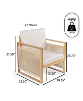 Jonathan Y Gable Mid-Century Modern Roped Acacia Wood Outdoor Patio Chair with Cushions