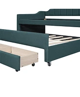 Slickblue Twin Size Upholstered Daybed with Trundle and 3 Storage Drawers