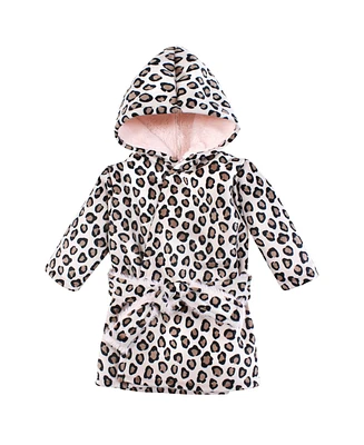 Hudson Baby Girls Mink with Faux Fur Lining Pool and Beach Robe Cover-ups, Leopard Pink, 6-12 Months