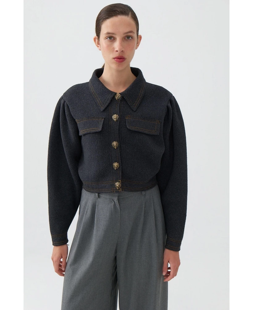 Nocturne Women's Shirt Collar Crop Jacket