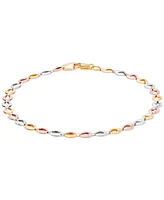 Textured Oval Open Link Bracelet in 14k Tricolor Gold - Tri