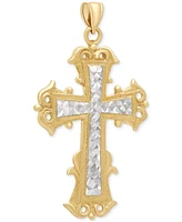 Men's Two-Tone Textured Inlay Fancy Cross Pendant in 14k Gold