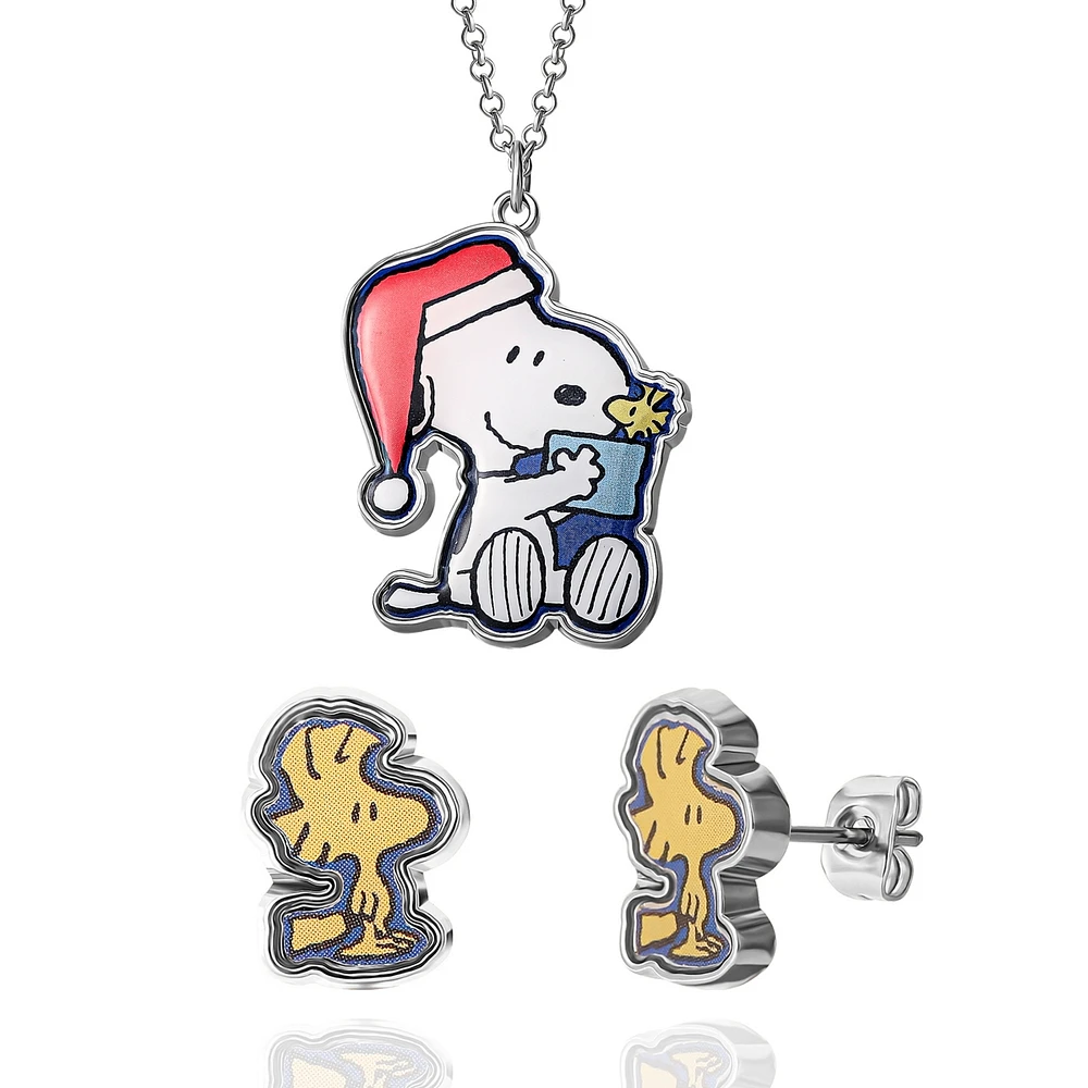 Peanuts Snoopy Christmas Necklace and Woodstock Earring Jewelry Set