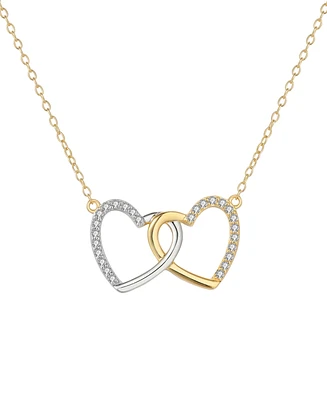 Diamond Double Heart 18" Pendant Necklace (1/5 ct. t.w.) in Sterling Silver & 14k Gold-Plate