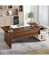 Tribesigns 70.5-Inch Executive Office Desk: Modern L-Shaped Desk with File Cabinet and Storage Shelves, Large Wood Computer Desk for Home Office, Waln