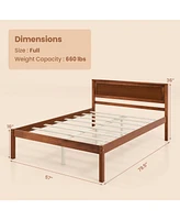 Sugift Full Wooden Bed Frame with Headboard and Slat Support-Full