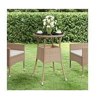 vidaXL Patio Table 23.6"x29.5" Tempered Glass and Poly Rattan Beige