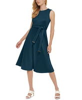 Calvin Klein Women's Faux-Suede Belted Midi Dress