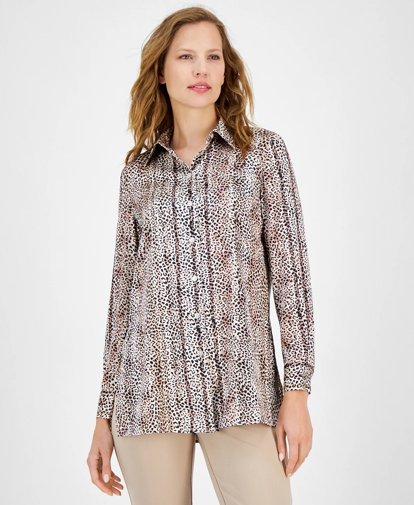 Anne Klein Women's Printed Button-Front Long-Sleeve Shirt