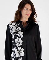 Anne Klein Women's Printed Split-Neck Long-Sleeve Tunic Shirt