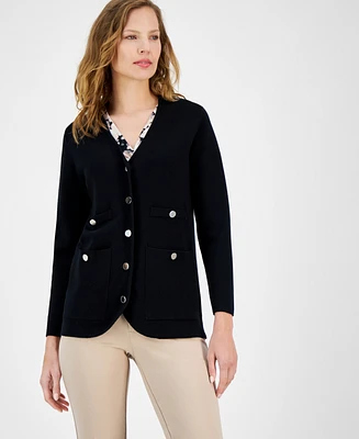 Anne Klein Women's V-Neck Button-Front Long-Sleeve Cardigan