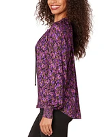 Democracy Petite Printed Split-Neck Blouson-Sleeve Blouse