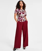 Bar Iii Petite Printed Short-Sleeve Side-Ruched Tee, Created for Macy's