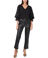 Vince Camuto Women's Jacquard V-Neck Blouson-Sleeve Top