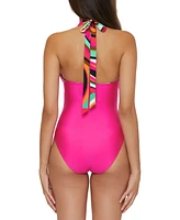 Trina Turk Women's Reversible Plunge Halter One-Piece Swimsuit, Created for Macy's