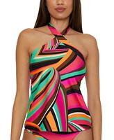 Trina Turk Women's Swoop Print Reversible High Neck Tankini Top, Created for Macy's