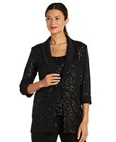 R & M Richards Petite 3-Pc. Sequined Jacket, Top Pants