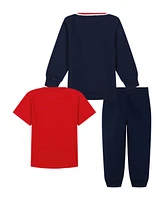 Tommy Hilfiger Toddler Boy Fleece Logo Sweatsuit short sleeve Tee and Jogger, 3-Piece Set