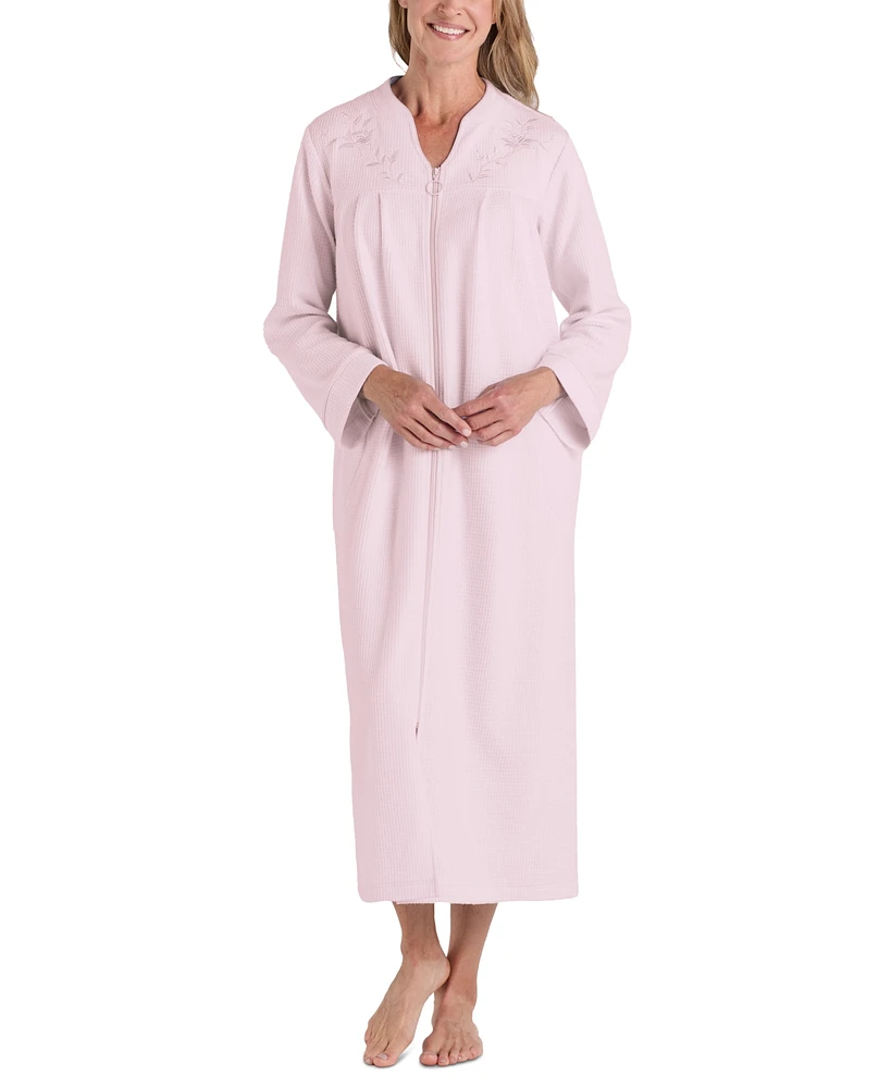 Miss Elaine Women's Embroidered Waffle-Knit Robe